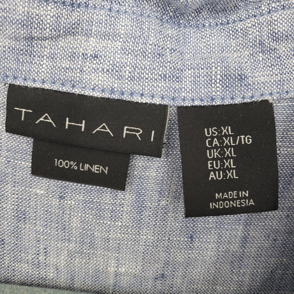 Tahari Light Blue Linen Blend V-Neck Blouse - Picture 2 of 8